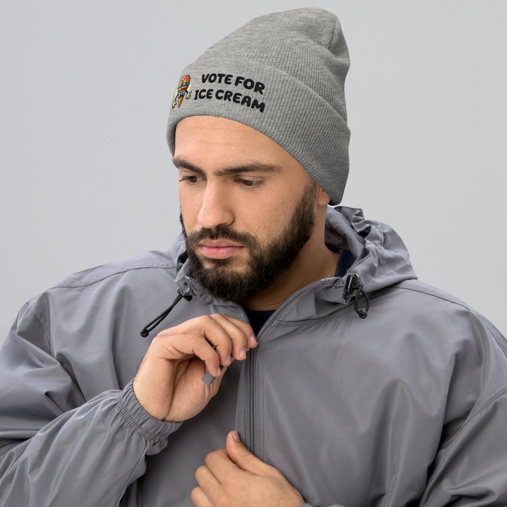 Vote For Ice Cream Cuffed Beanie - Heather Grey Color - https://ascensionemporium.net