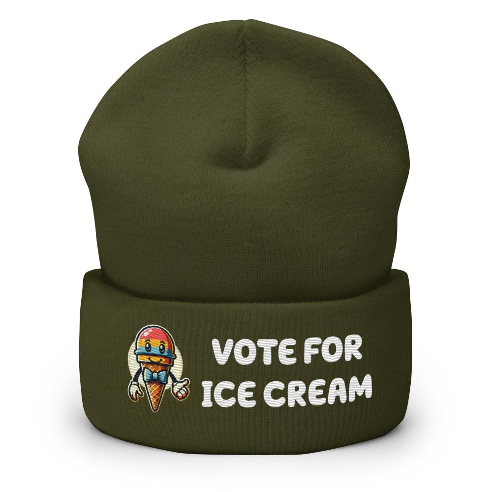 Vote For Ice Cream Cuffed Beanie - Olive Color - https://ascensionemporium.net