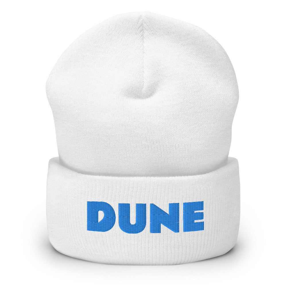 Dune Cuffed Beanie with Blue Stitch Embroidery - White