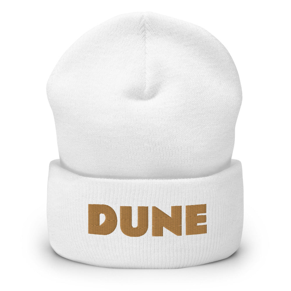 Dune Cuffed Beanie with Blue Stitch Embroidery - White
