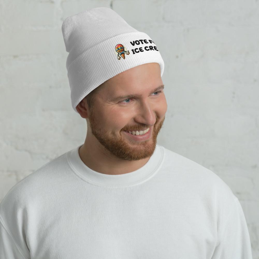 Vote For Ice Cream Cuffed Beanie - White Color - https://ascensionemporium.net