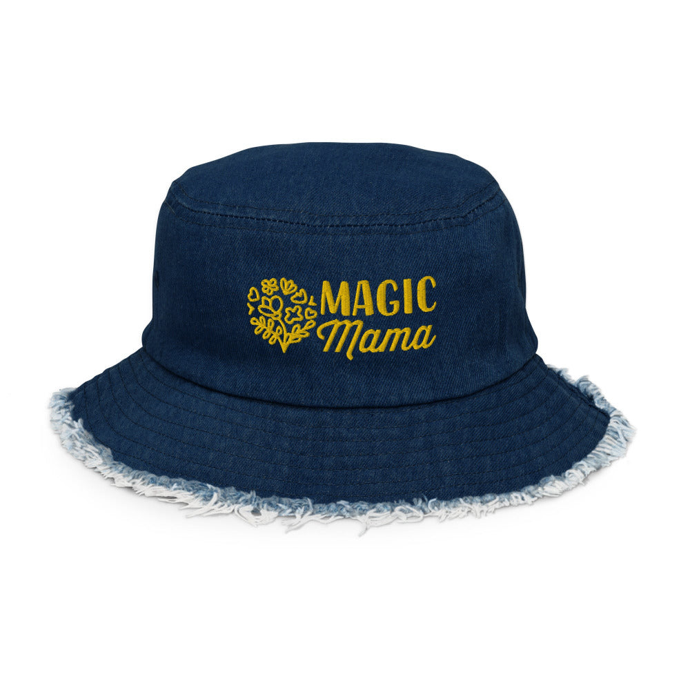 Magic Mama Embroidered Distressed Denim Bucket Hat - Classic Denim Color - https://ascensionemporium.net