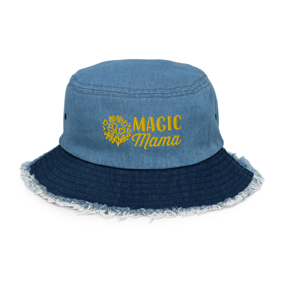 Magic Mama Embroidered Distressed Denim Bucket Hat - Classic Light Denim Combo Color - https://ascensionemporium.net