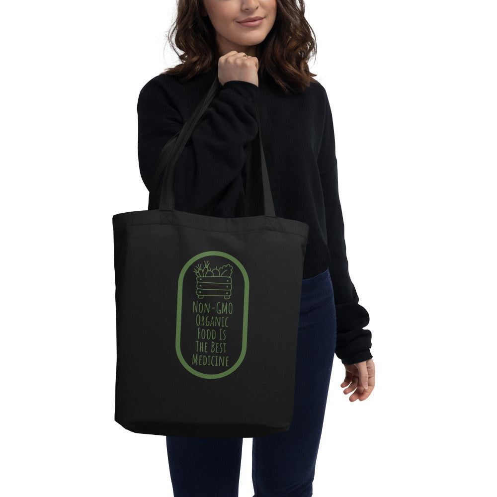 Non-GMO Organic Food Is The Best Medicine Tote Bag - Black Color - https://ascensionemporium.net