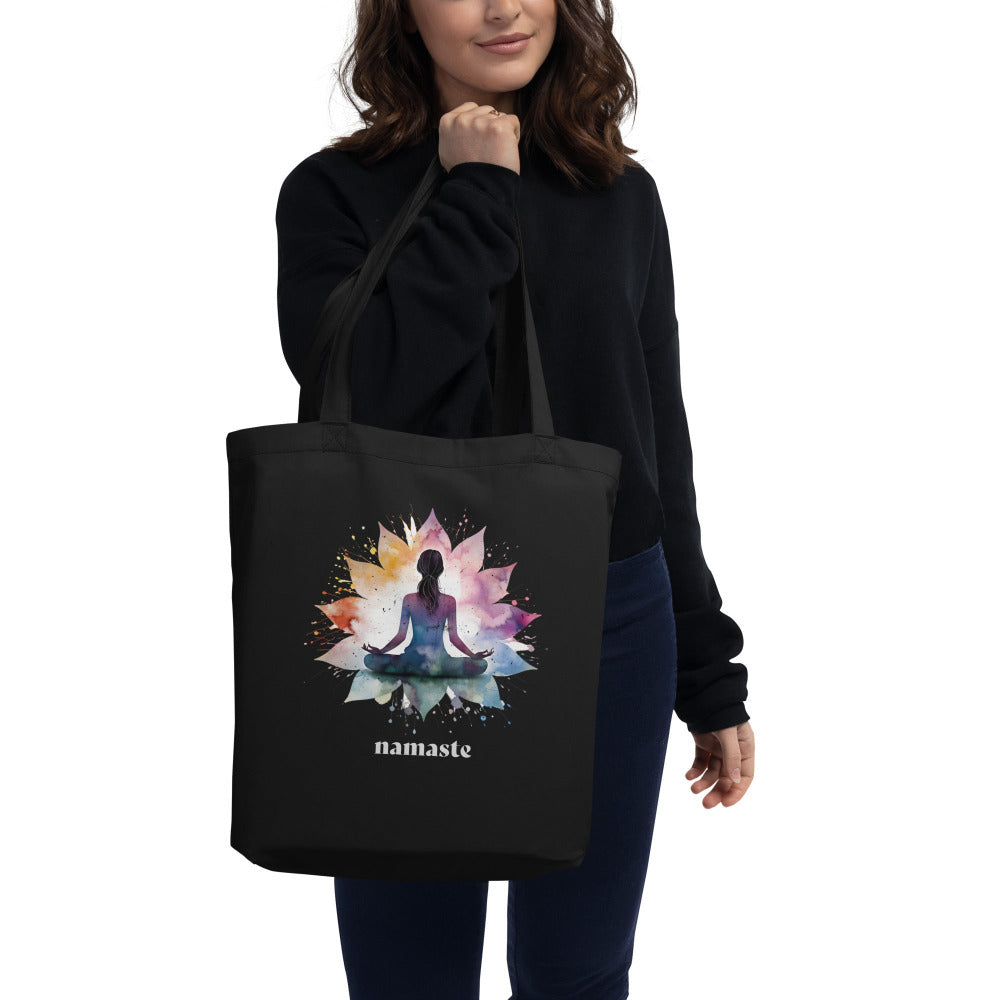 Namaste Lotus Flower Mandala Tote Bag - Black Color - https://ascensionemporium.net