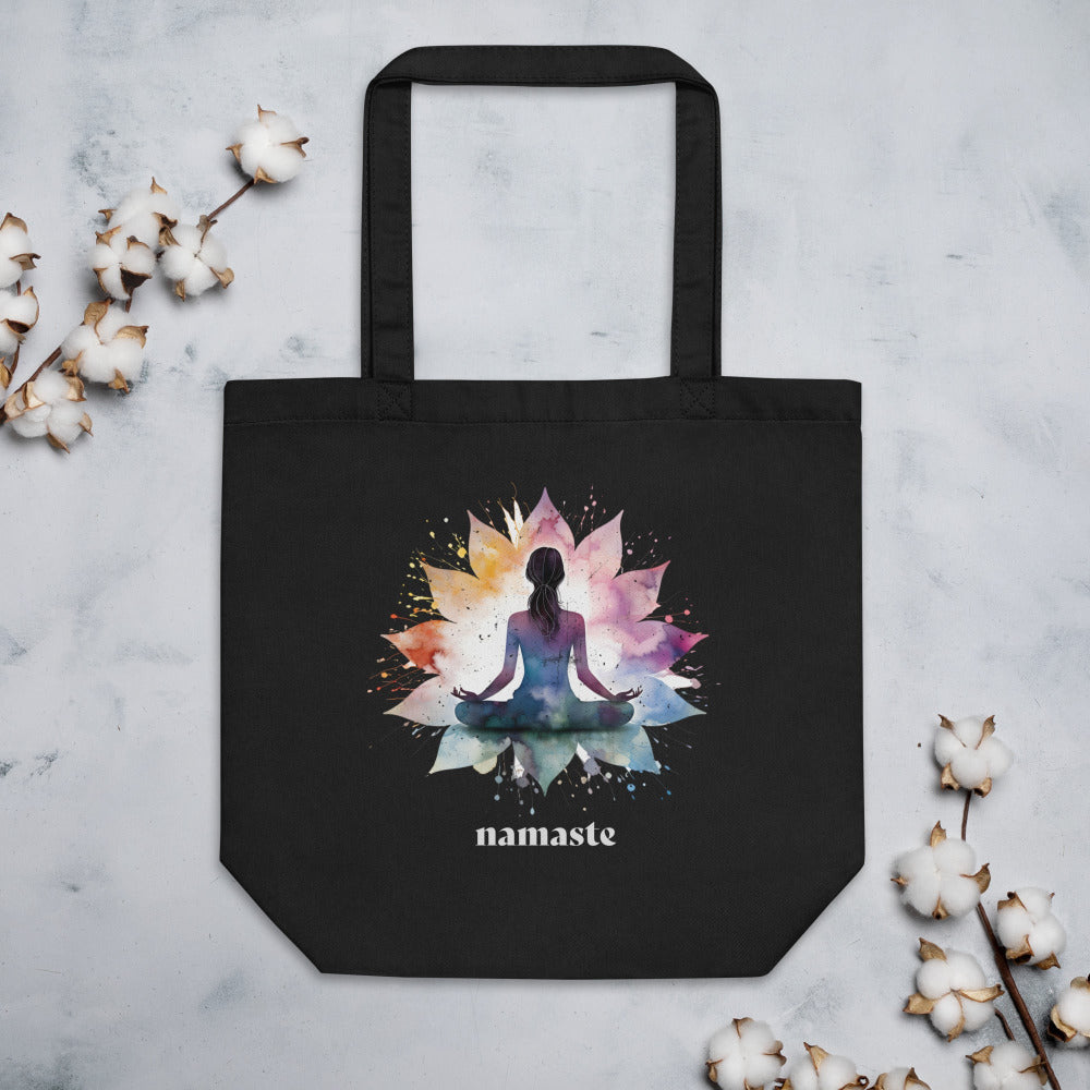Namaste Lotus Flower Mandala Tote Bag - Black Color - https://ascensionemporium.net