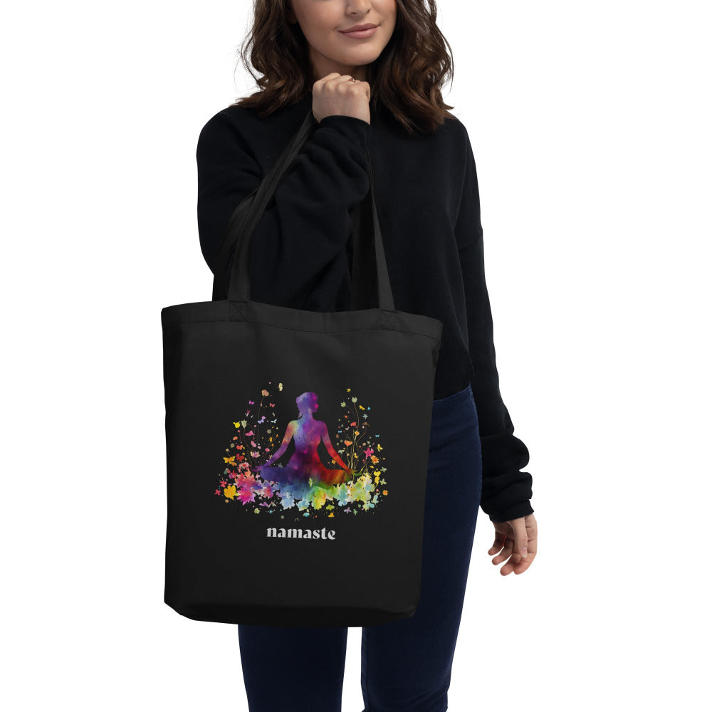 Namaste Rainbow Garden Tote Bag - Black Color - https://ascensionemporium.net