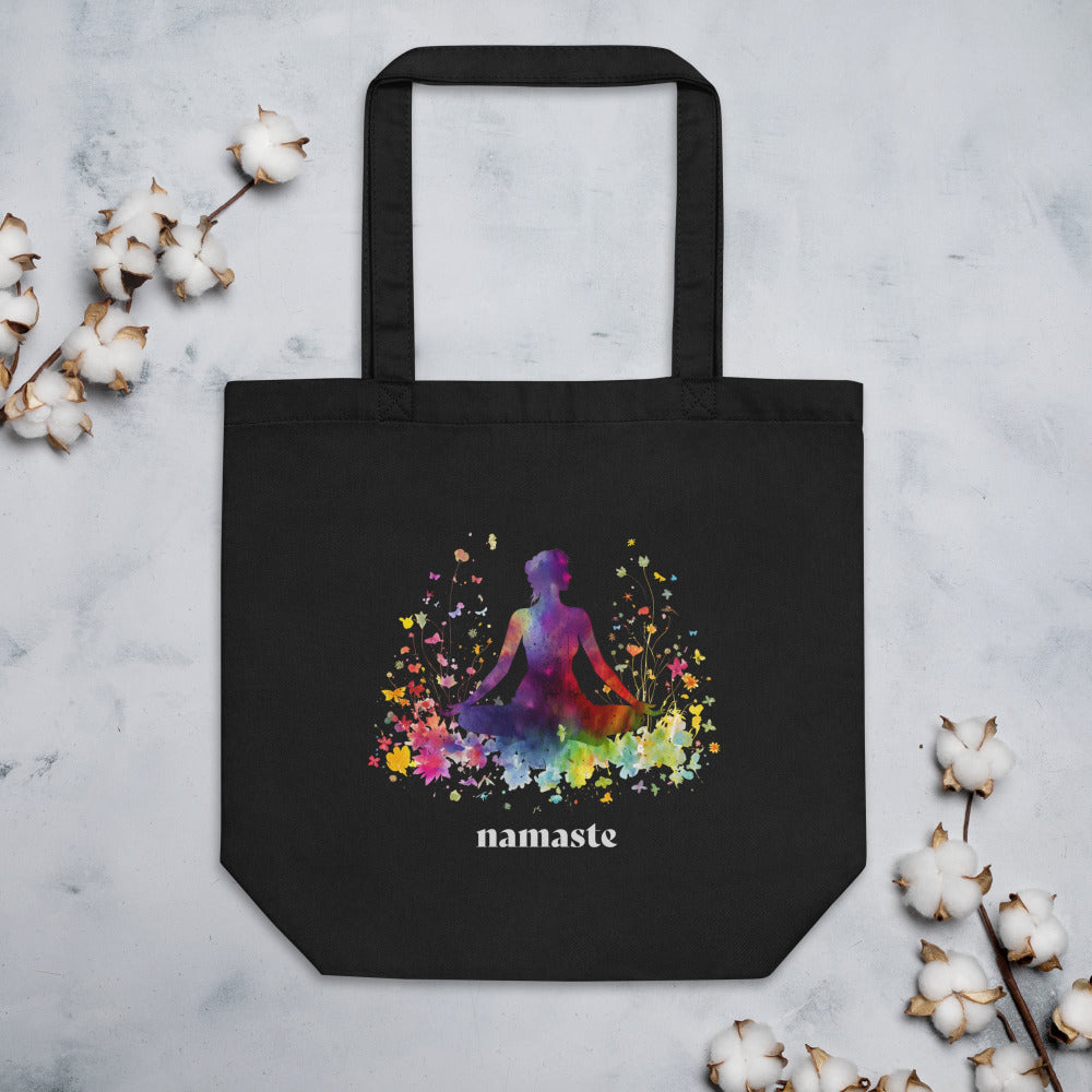 Namaste Rainbow Garden Tote Bag - Black Color - https://ascensionemporium.net