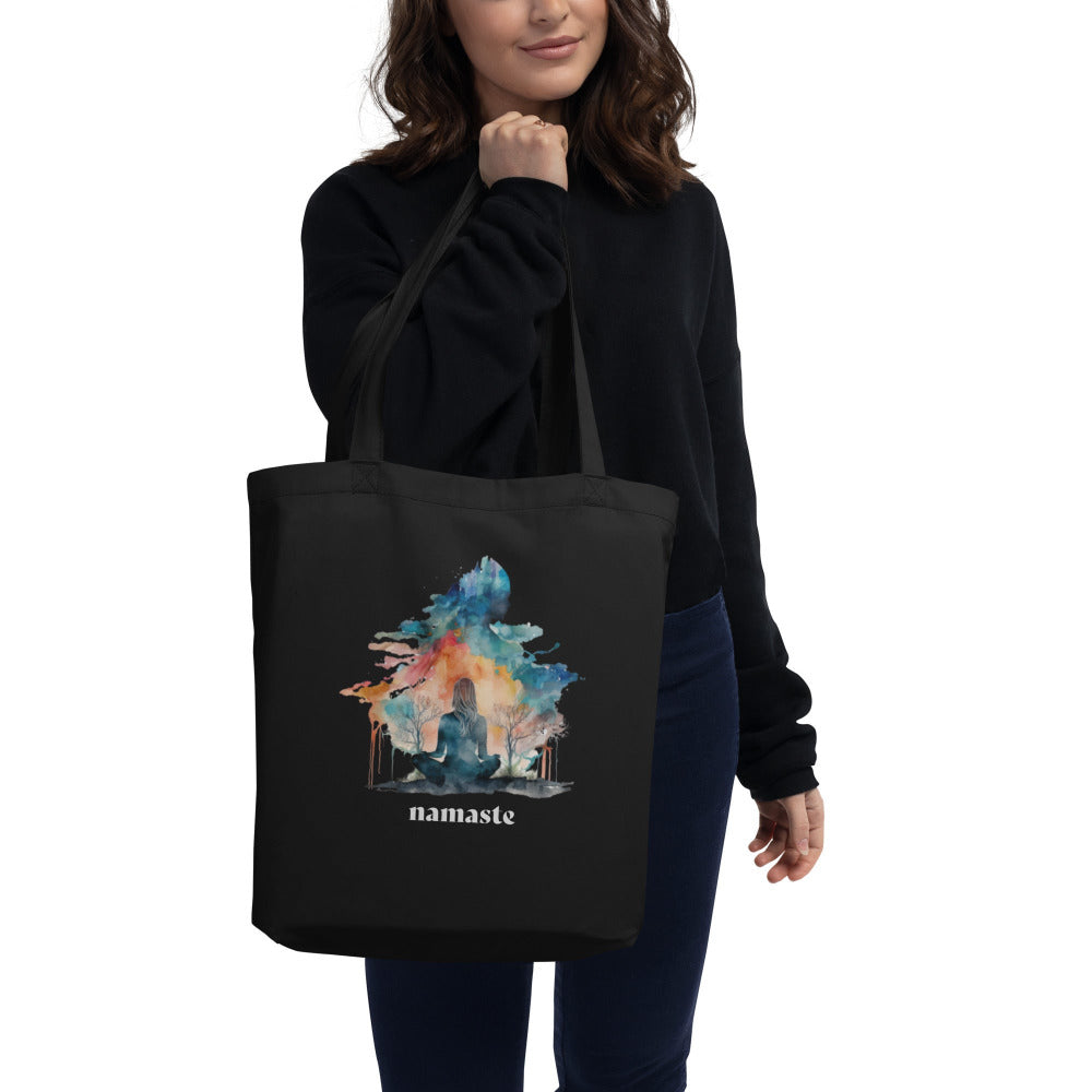 Namaste Watercolor Clouds Tote Bag - Black Color - https://ascensionemporium.net