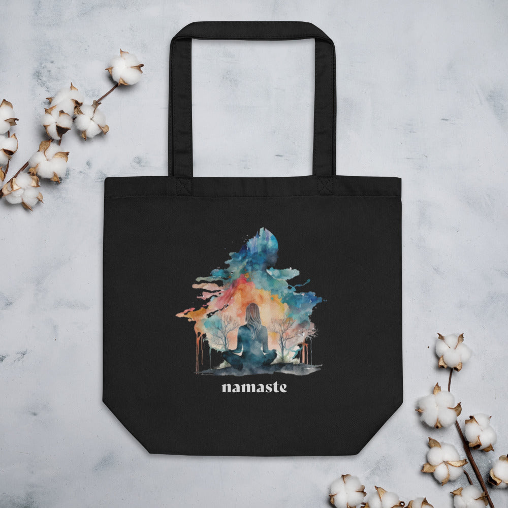 Namaste Watercolor Clouds Tote Bag - Black Color - https://ascensionemporium.net