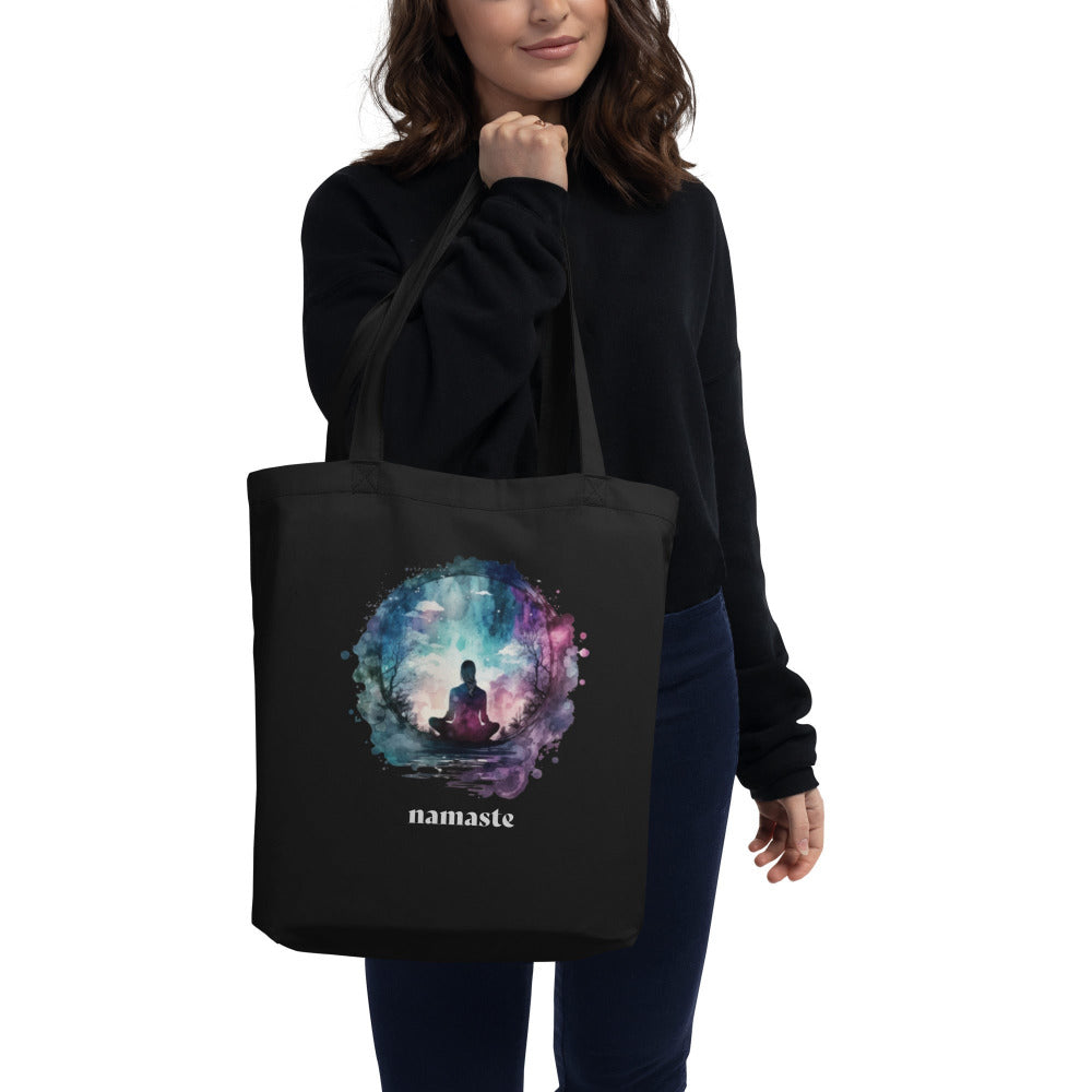 Namaste Watercolor Sphere Tote Bag - Black Color - https://ascensionemporium.net