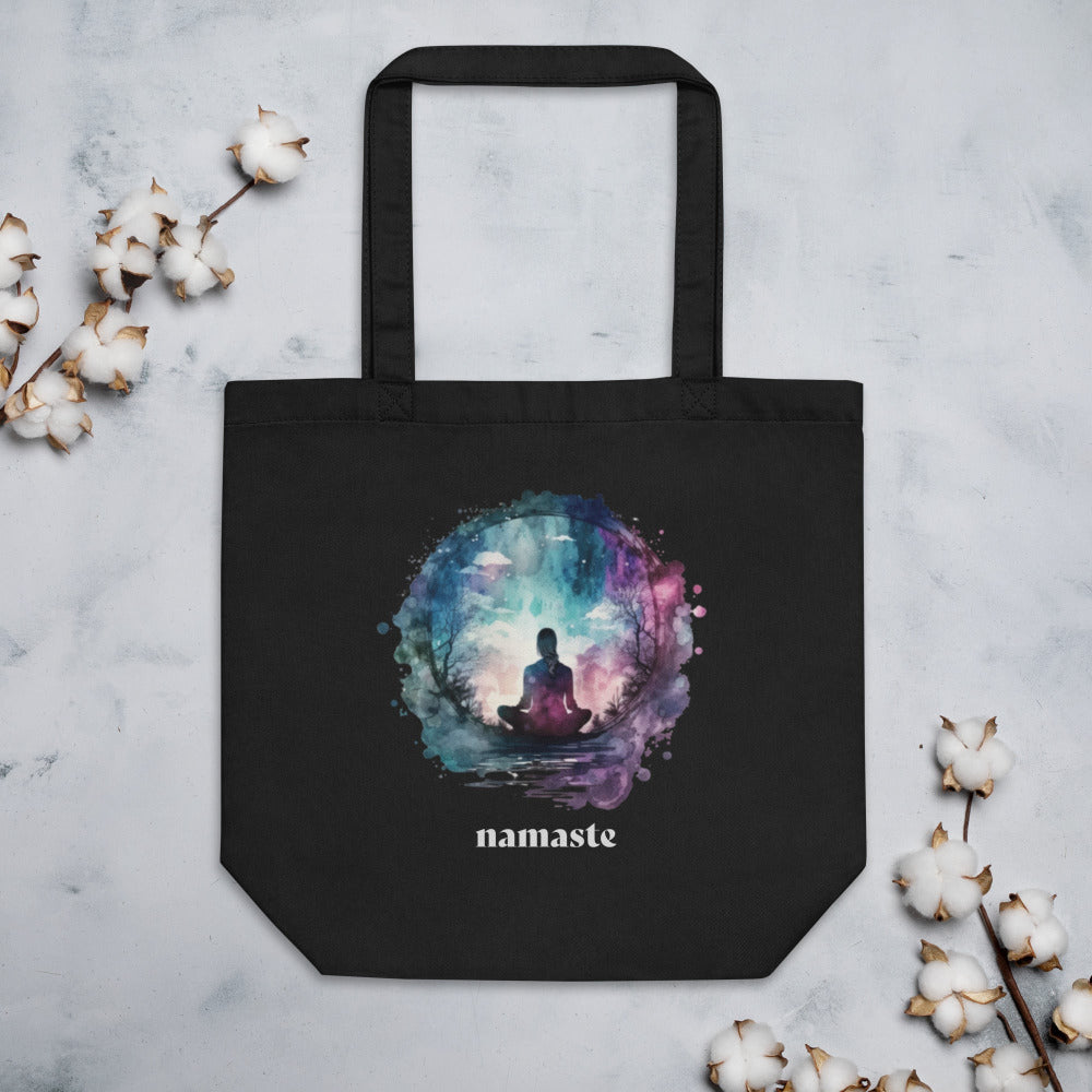 Namaste Watercolor Sphere Tote Bag - Black Color - https://ascensionemporium.net