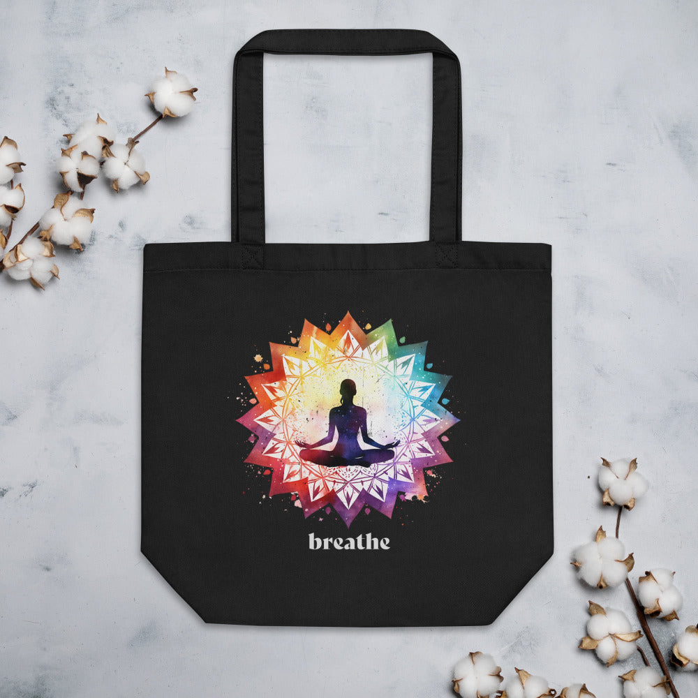 Breathe Lotus Chakra Mandala Tote Bag - Black Color - https://ascensionemporium.net