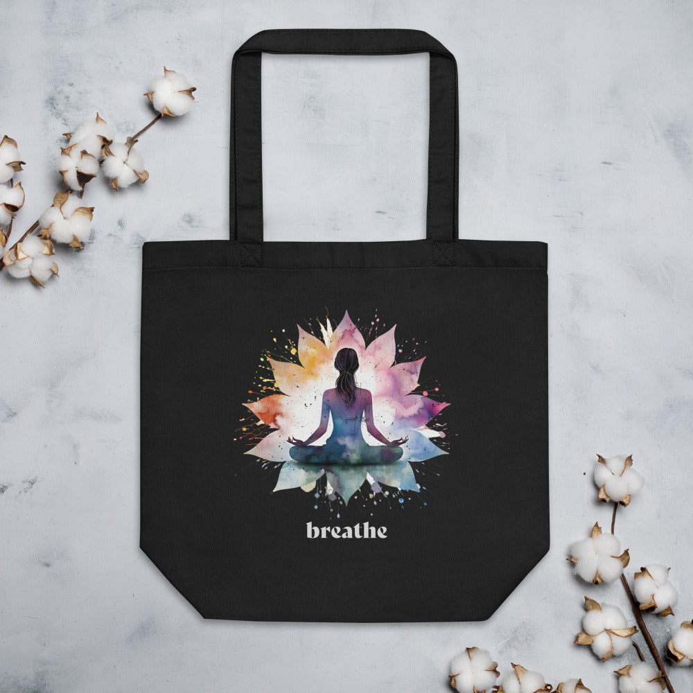 Breathe Lotus Flower Mandala Tote Bag - Black Color - https://ascensionemporium.net