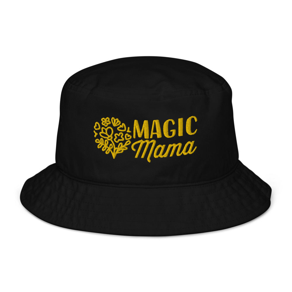 Magic Mama Embroidered Organic Cotton Bucket Hat - Black Color - https://ascensionemporium.net