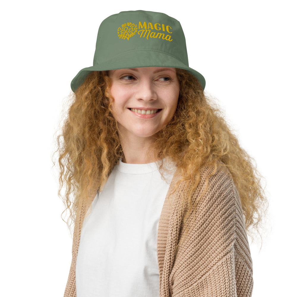 Magic Mama Embroidered Organic Cotton Bucket Hat - Dill Green Color - https://ascensionemporium.net