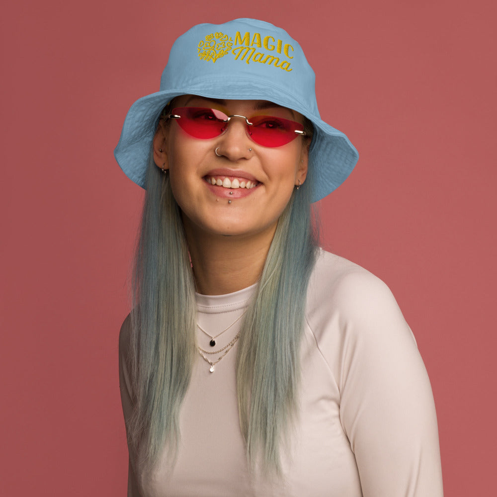 Magic Mama Embroidered Organic Cotton Bucket Hat - Slate Blue Color - https://ascensionemporium.net