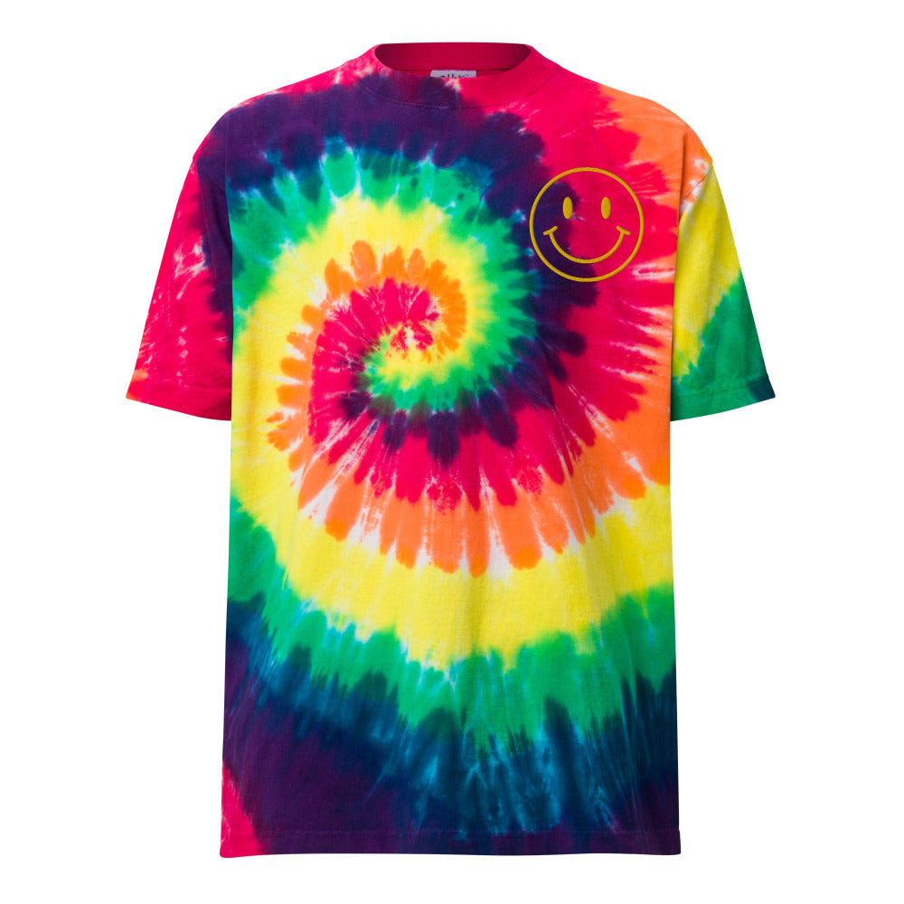 Happy Smiley Face Embroidered Oversized Tie Dye TShirt - Classic Rainbow Color - https://ascensionemporium.net