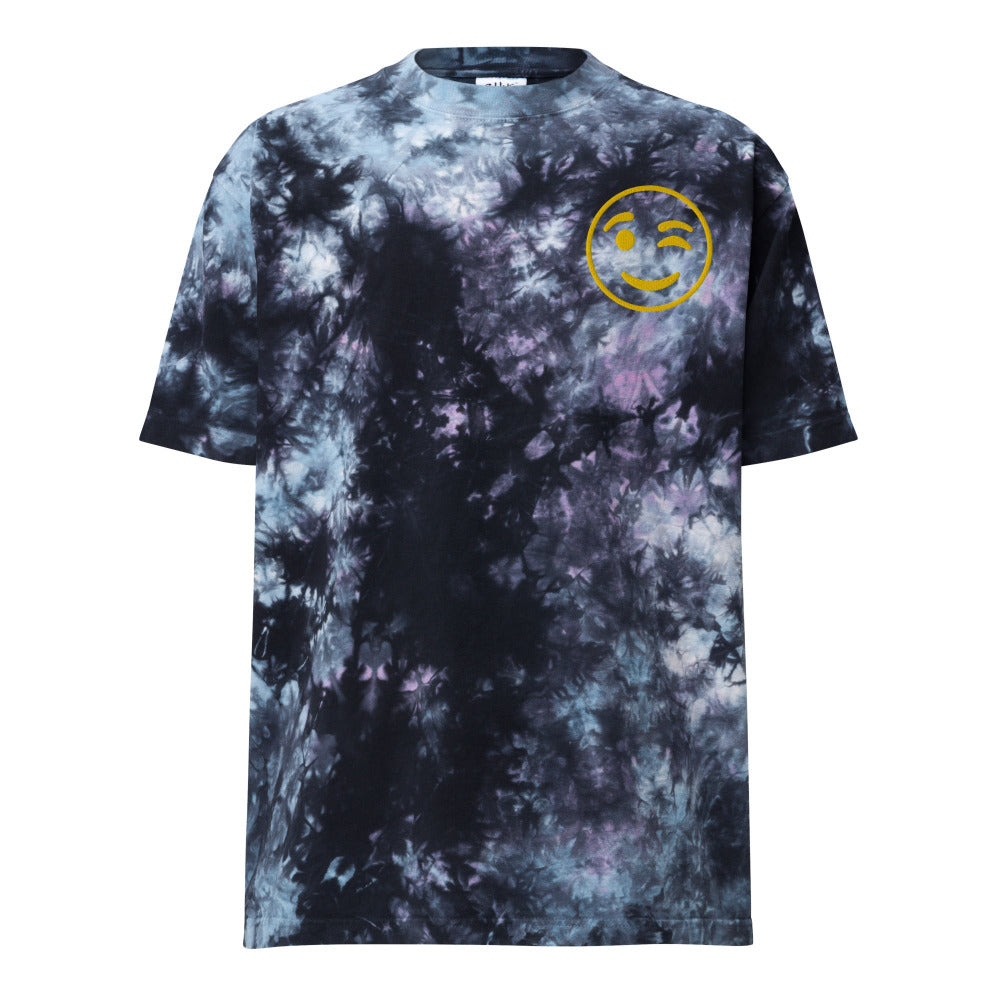 Winking Smiley Face Embroidered Oversized Tie-Dye TShirt - Milky Way Color - https://ascensionemporium.net