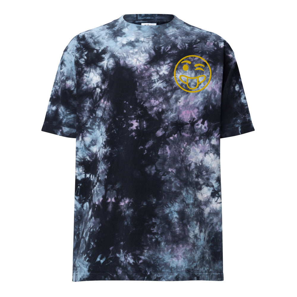 Winking Tongue Sticking Out Face Embroidered Oversized Tie-Dye TShirt - Milky Way Color - https://ascensionemporium.net