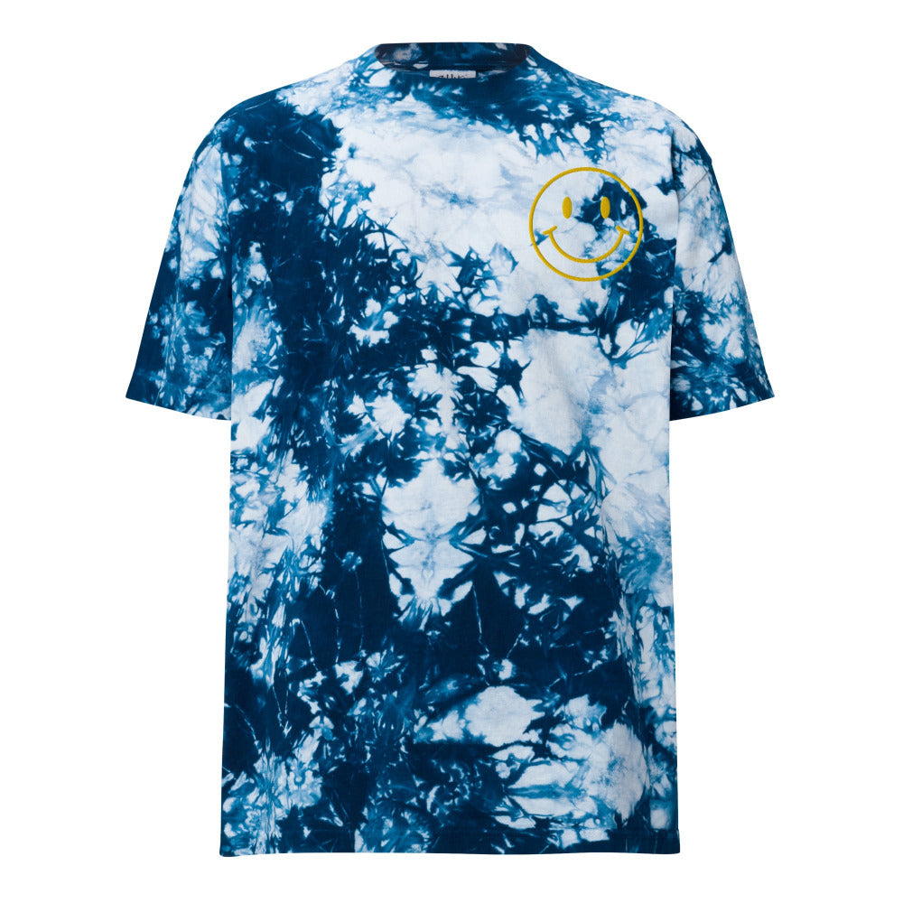 Happy Smiley Face Embroidered Oversized Tie Dye TShirt - Navy & White Color - https://ascensionemporium.net