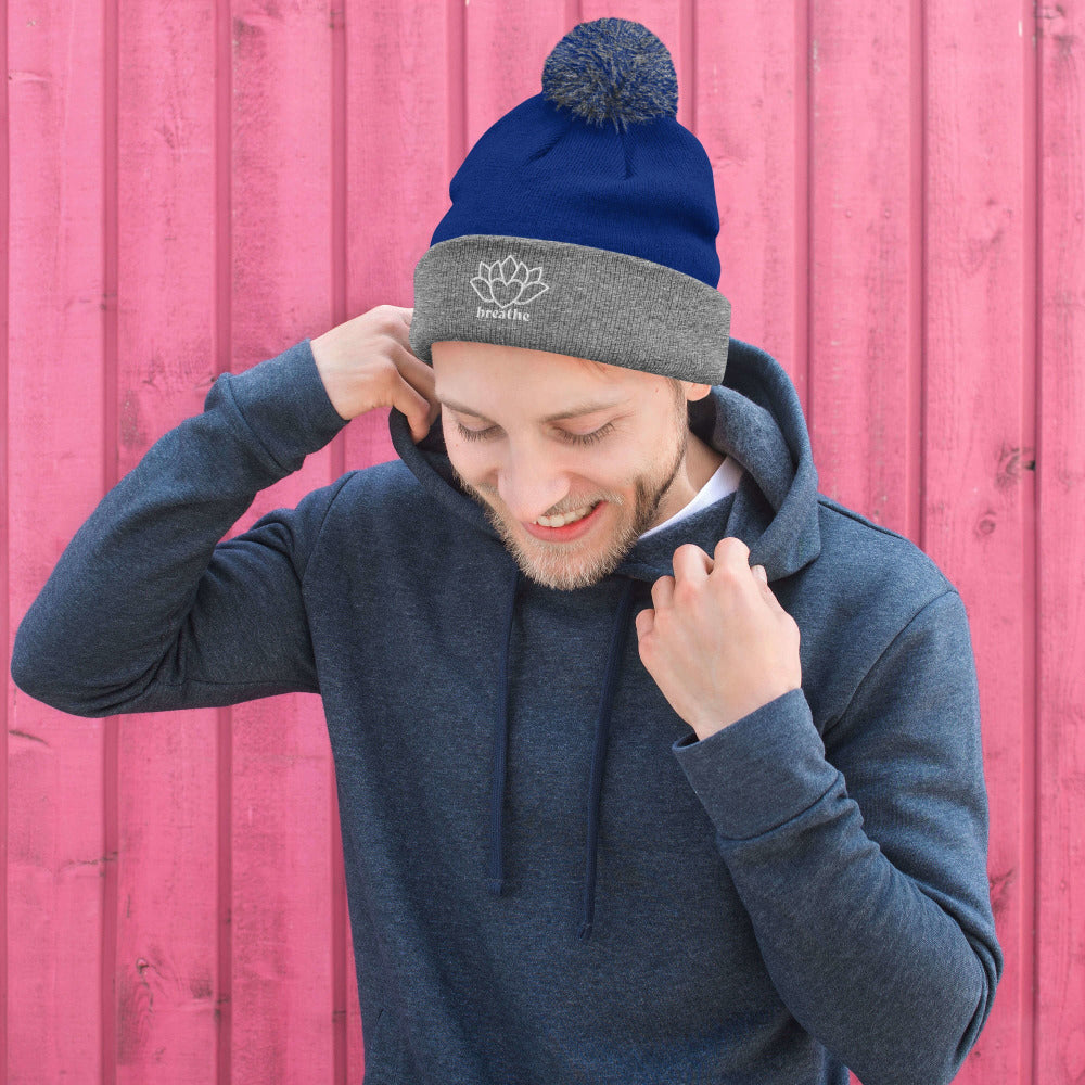 Breathe Pom-Pom Beanie - Royal/Heather Grey