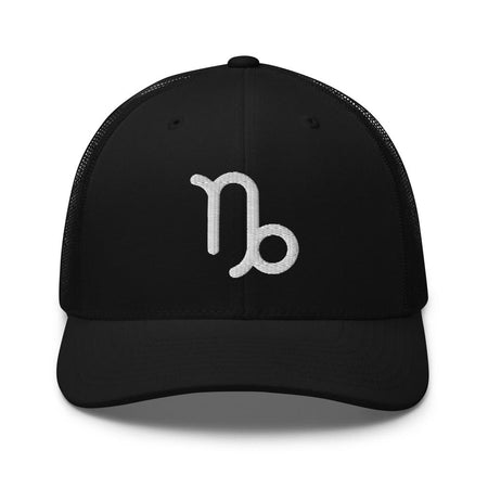 Capricorn Zodiac Embroidered Curved Bill Trucker Hat - Black Color - https://ascensionemporium.net