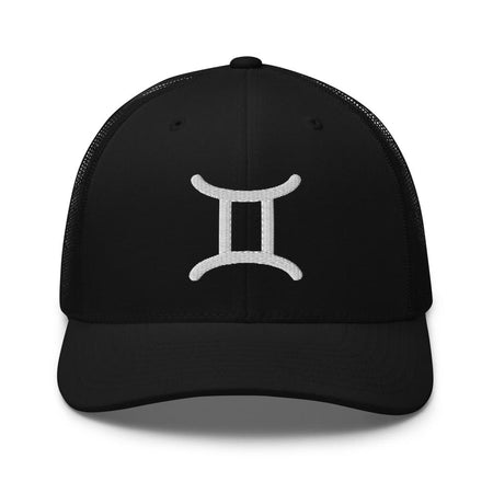 Gemini Zodiac Embroidered Curved Bill Trucker Hat - Black Color - https://ascensionemporium.net