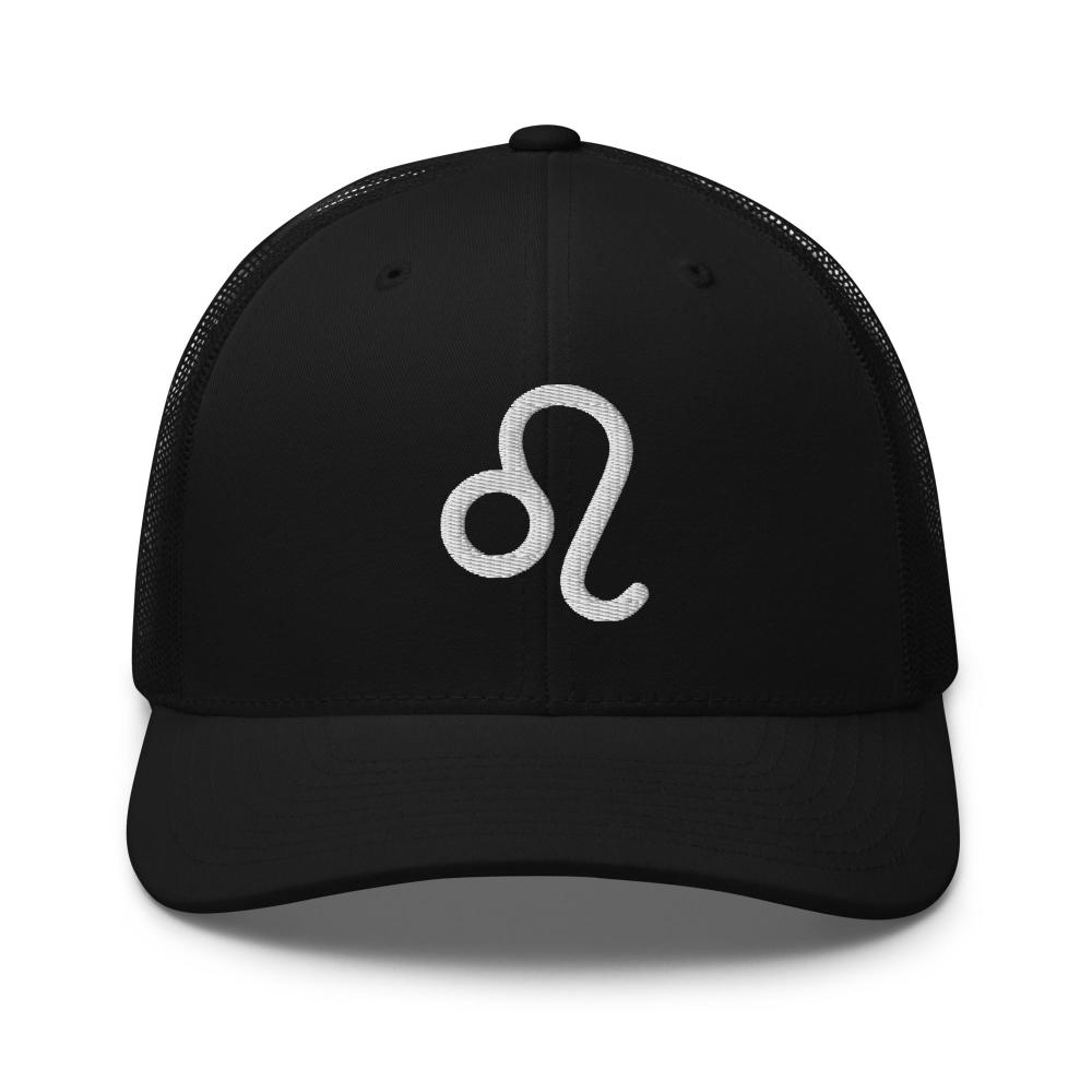 Leo Zodiac Embroidered Curved Bill Trucker Hat - Black Color - https://ascensionemporium.net