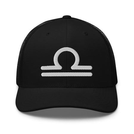 Libra Zodiac Embroidered Curved Bill Trucker Hat - Black Color - https://ascensionemporium.net