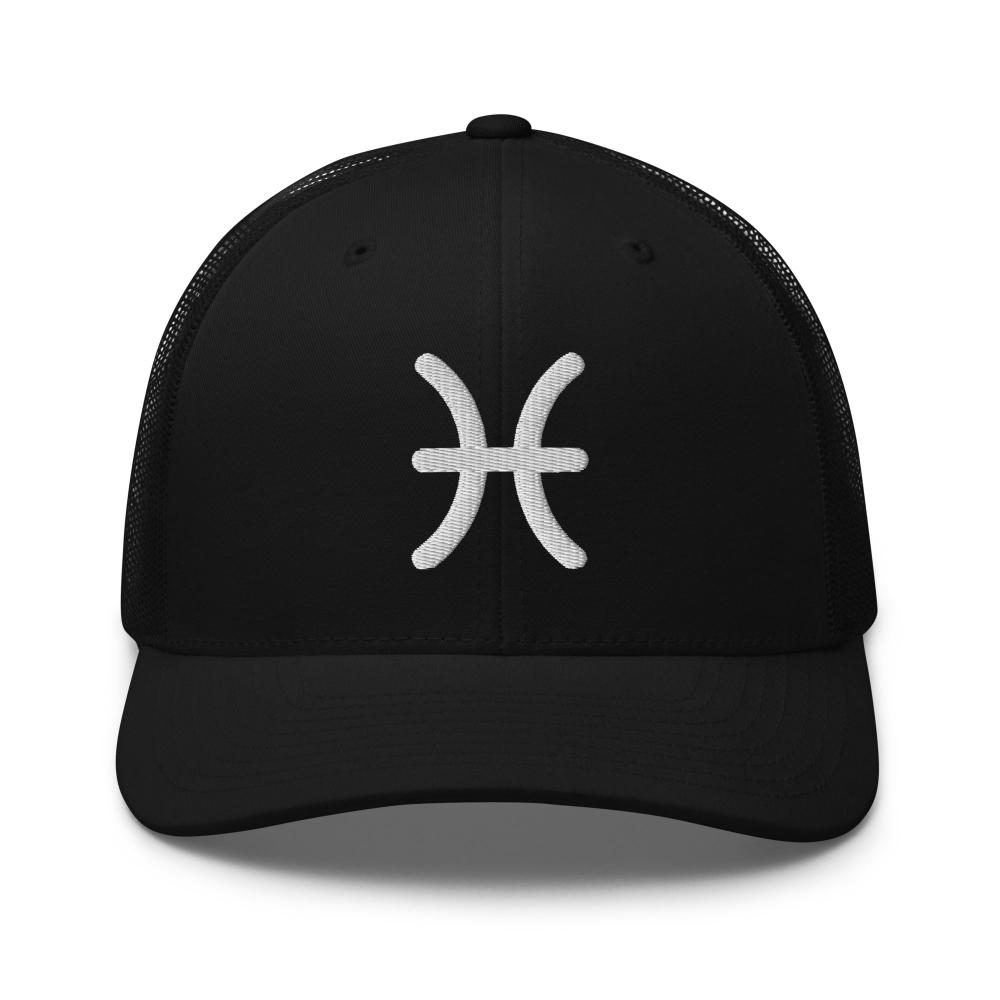 Pisces Zodiac Embroidered Curved Bill Trucker Hat - Black Color - https://ascensionemporium.net