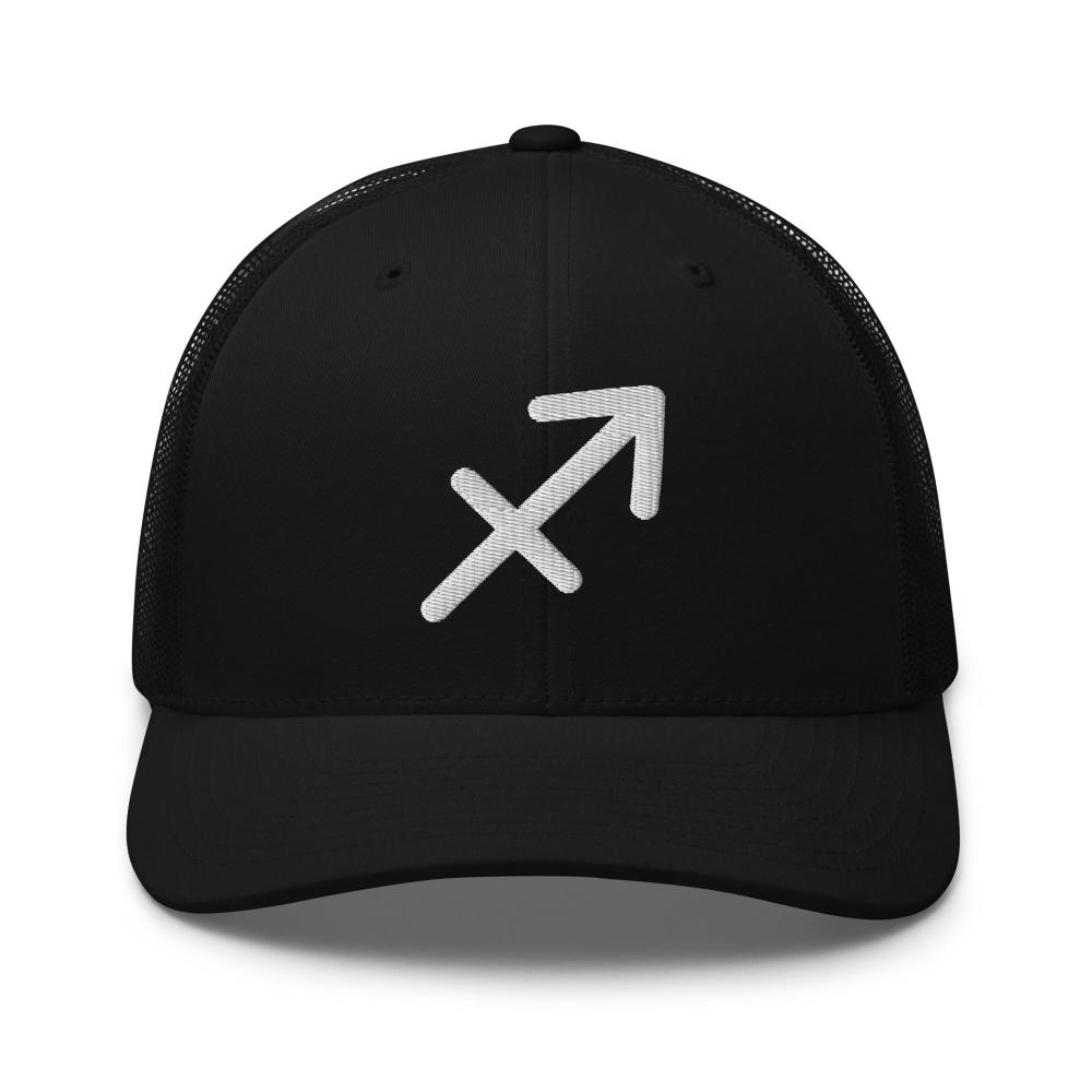 Sagittarius Zodiac Embroidered Curved Bill Trucker Hat - Black Color - https://ascensionemporium.net