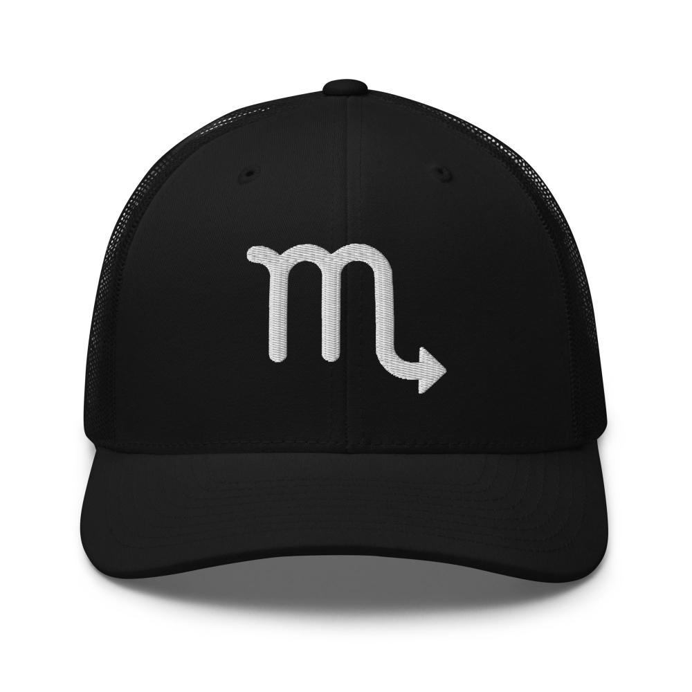 Scorpio Zodiac Embroidered Curved Bill Trucker Hat - Black Color - https://ascensionemporium.net