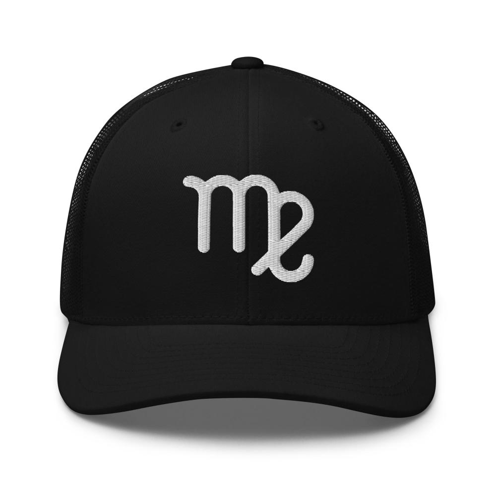 Virgo Zodiac Embroidered Curved Bill Trucker Hat - Black Color - https://ascensionemporium.net