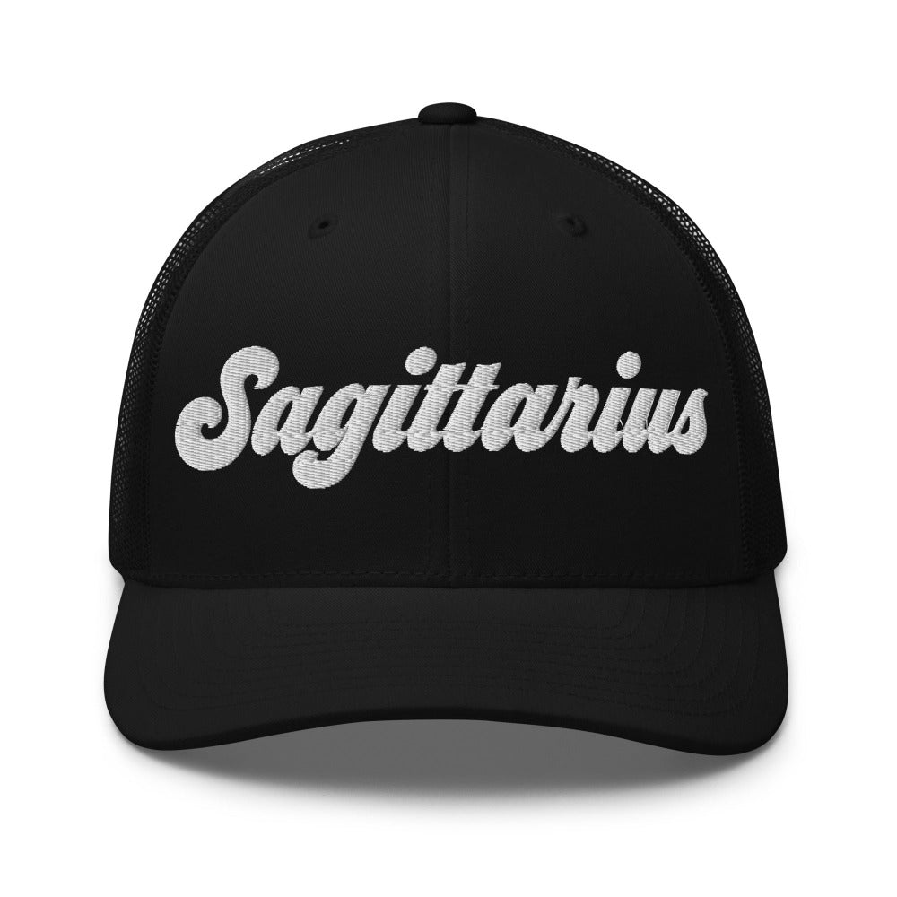 Sagittarius Zodiac Embroidered Curved Bill Trucker Hat - Black Color - https://ascensionemporium.net