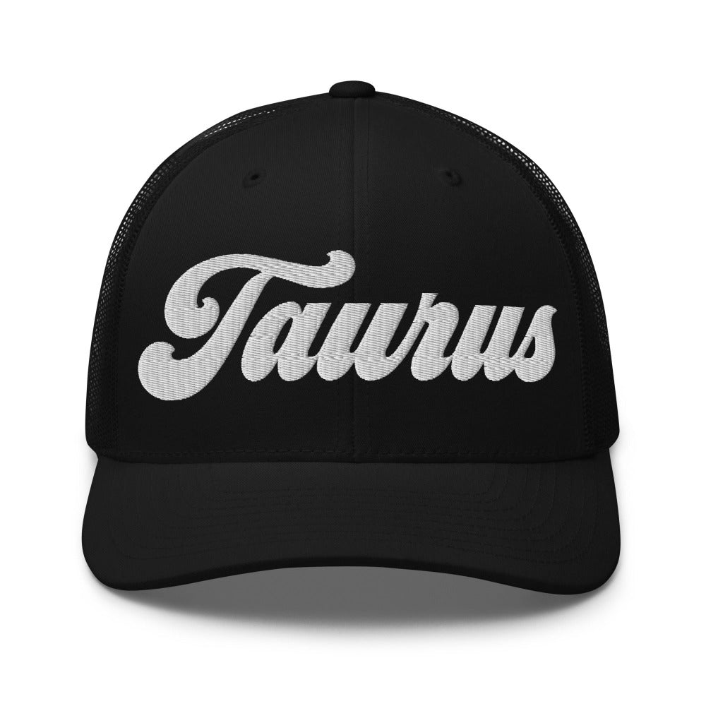 Taurus Zodiac Embroidered Curved Bill Trucker Hat - Black Color - https://ascensionemporium.net