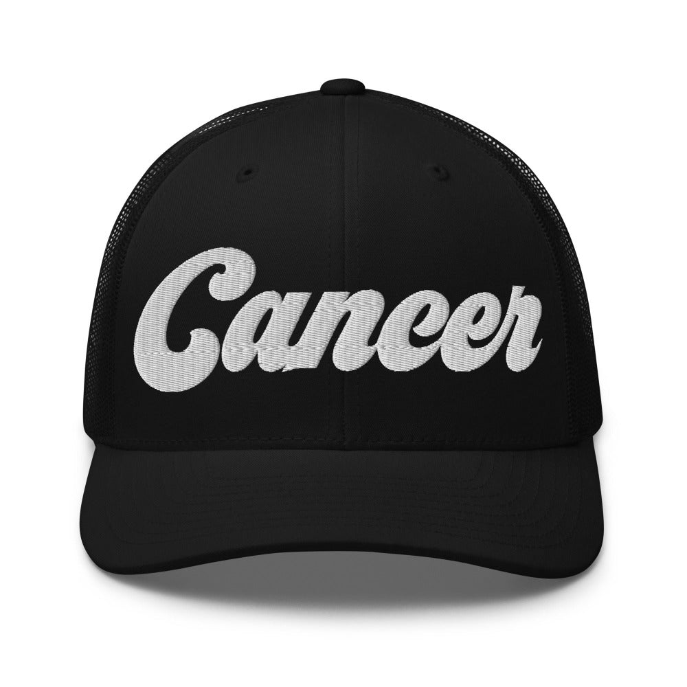 Cancer Zodiac Embroidered Curved Bill Trucker Hat - Black Color - https://ascensionemporium.net