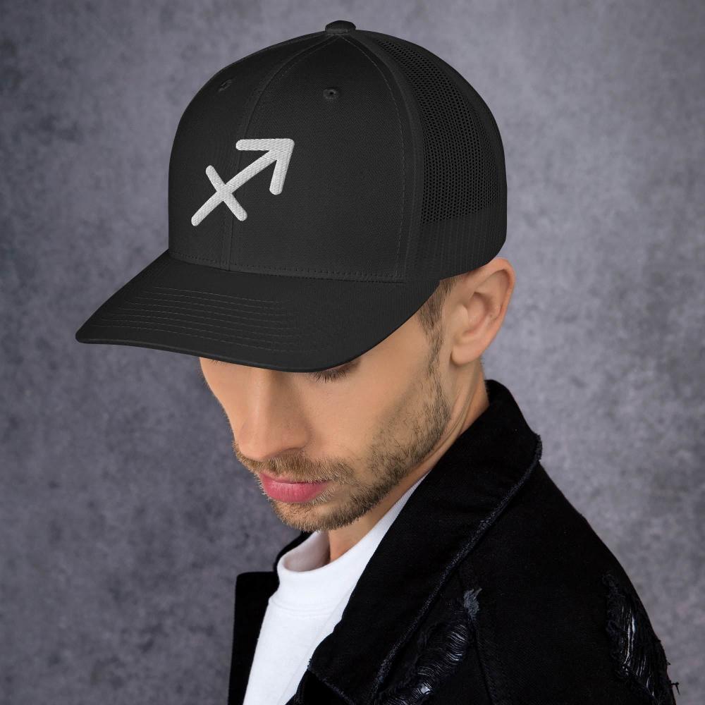 Sagittarius Zodiac Embroidered Curved Bill Trucker Hat - Black Color - https://ascensionemporium.net