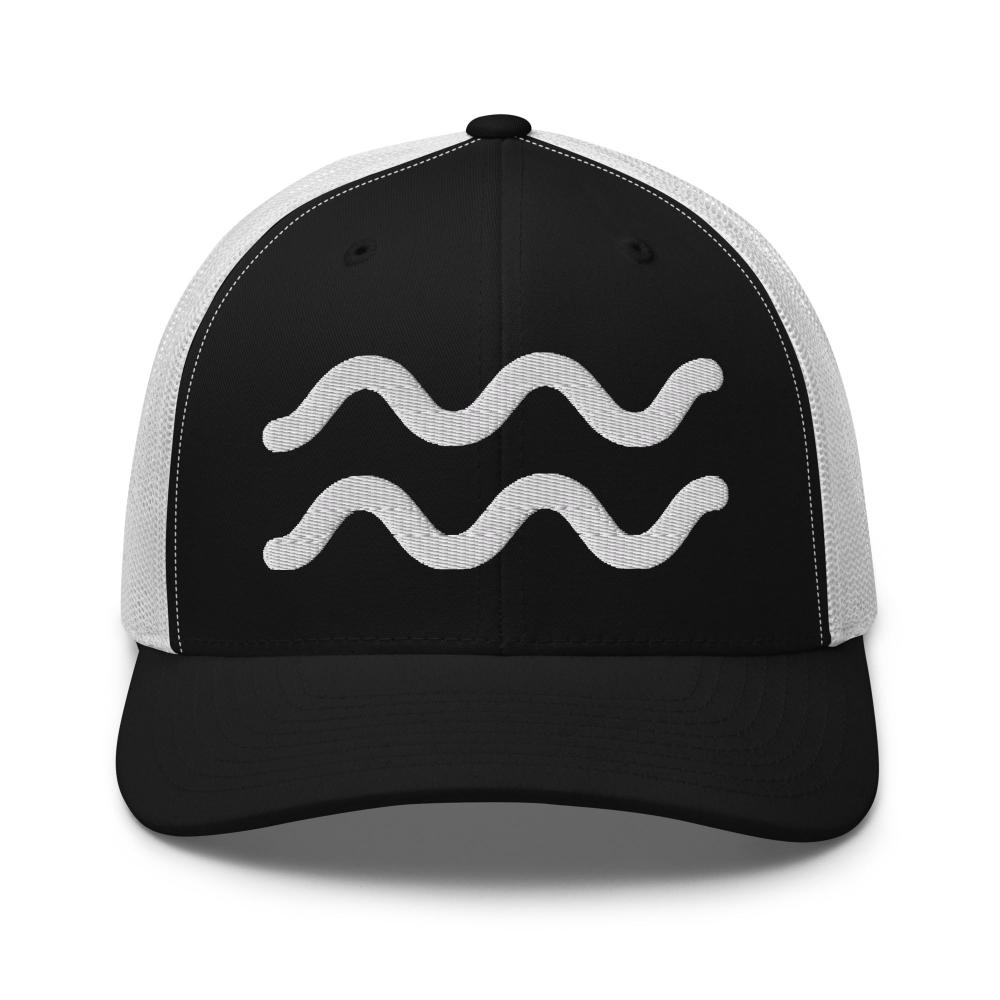 Aquarius Zodiac Embroidered Curved Bill Trucker Hat - Black/White Color - https://ascensionemporium.net