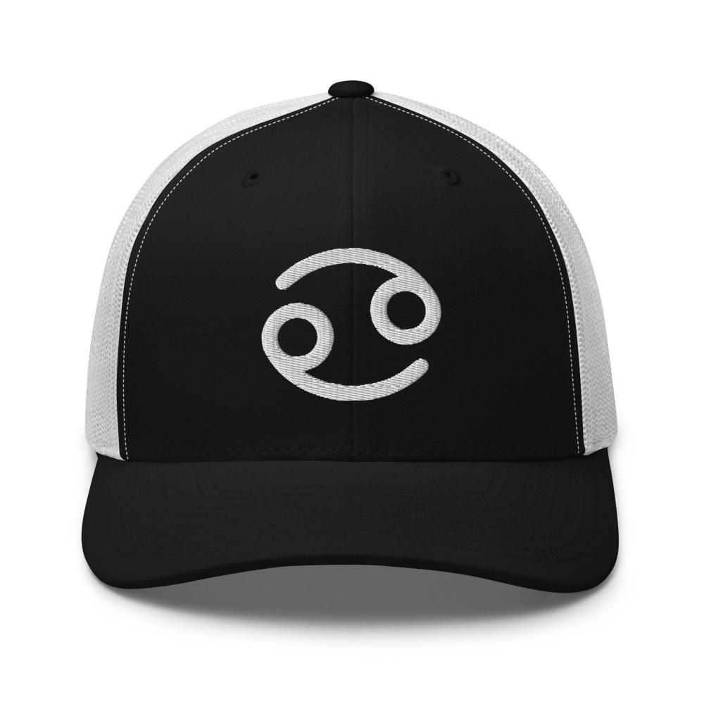 Cancer Zodiac Embroidered Curved Bill Trucker Hat - Black/White Color - https://ascensionemporium.net