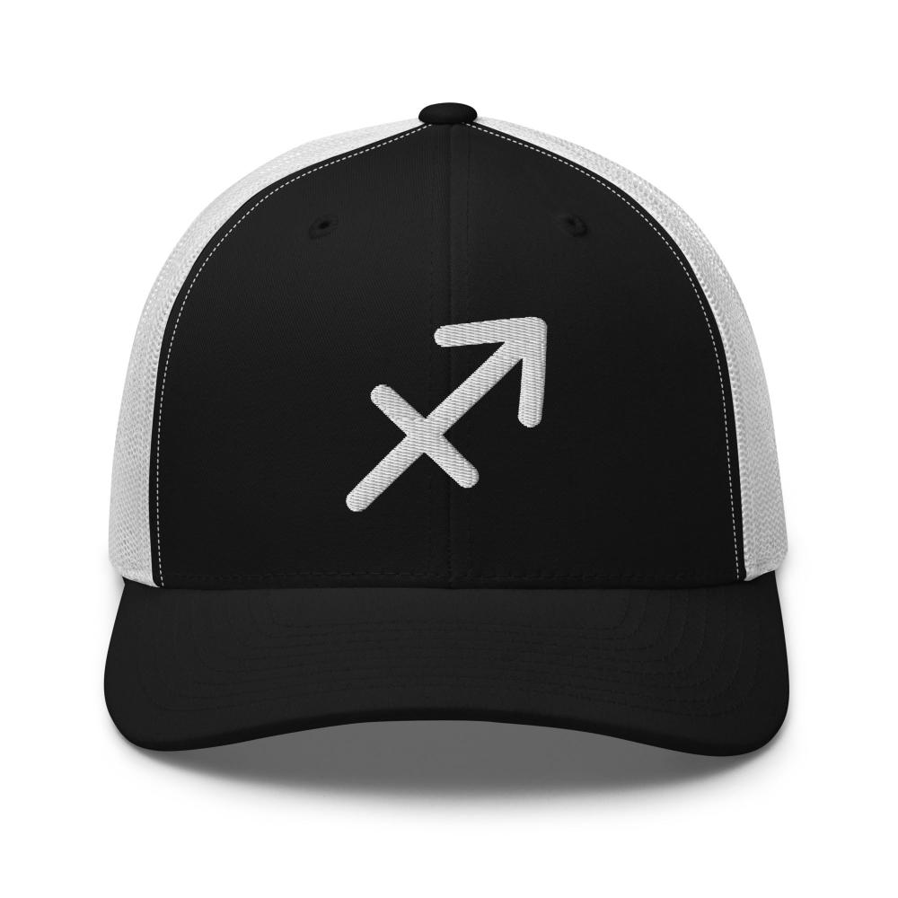 Sagittarius Zodiac Embroidered Curved Bill Trucker Hat - Black/White Color - https://ascensionemporium.net