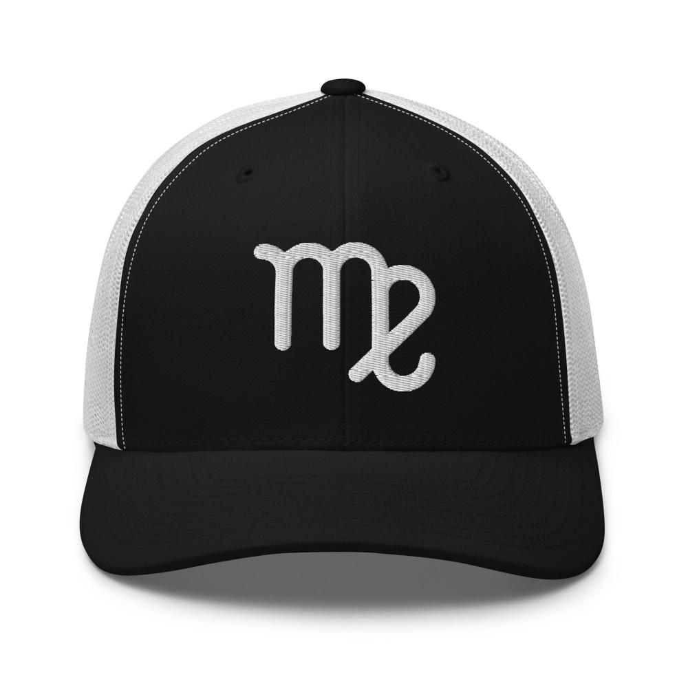 Virgo Zodiac Embroidered Curved Bill Trucker Hat - Black/White Color - https://ascensionemporium.net