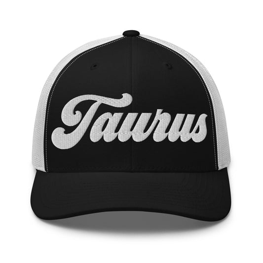 Taurus Zodiac Embroidered Curved Bill Trucker Hat - Black/White Color - https://ascensionemporium.net
