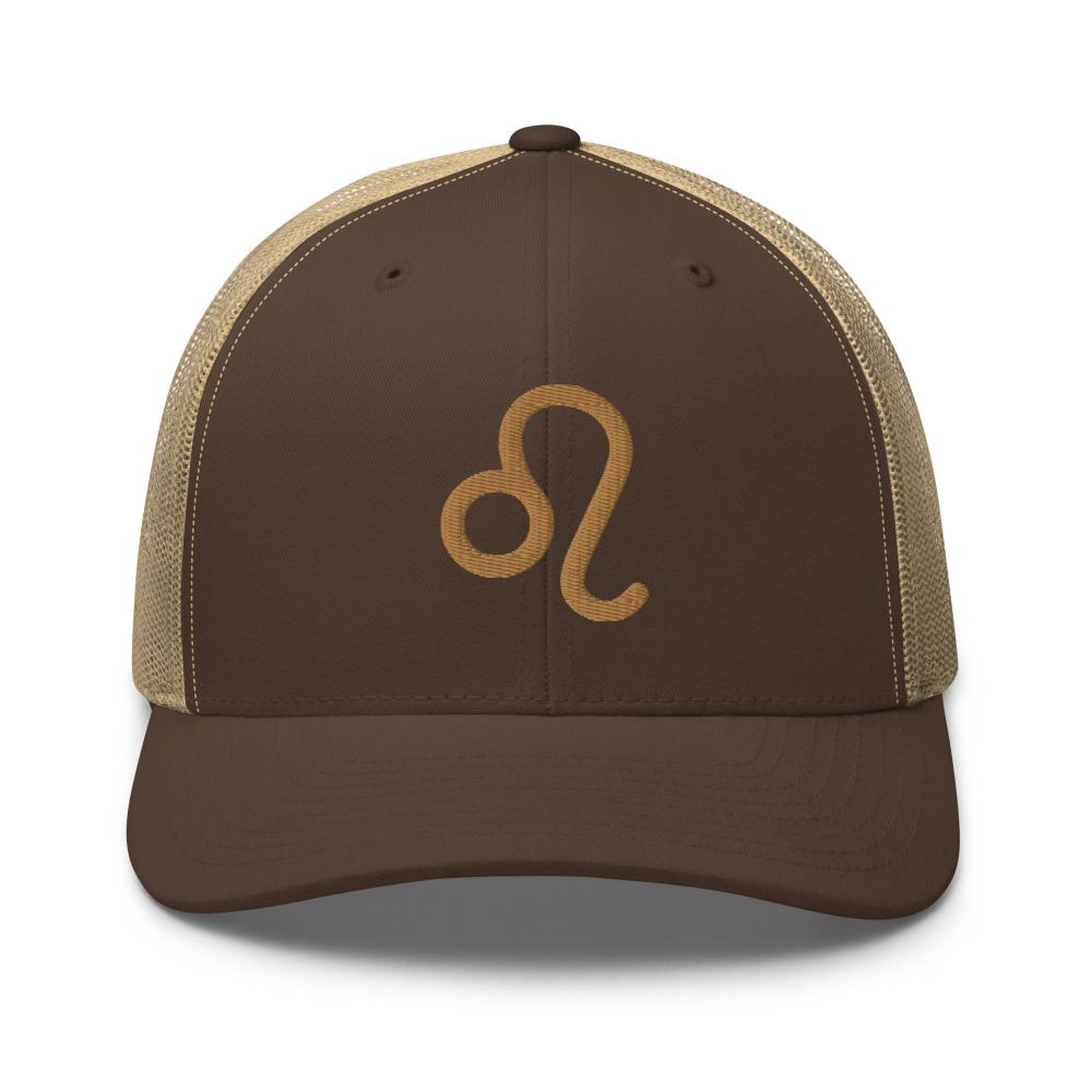 Gemini Zodiac Embroidered Curved Bill Trucker Hat - Brown/Khaki Color - https://ascensionemporium.net
