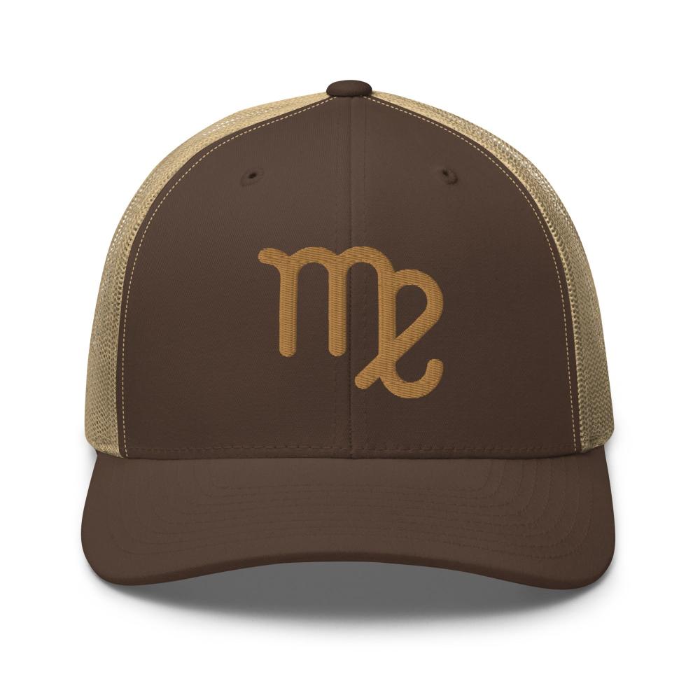 Virgo Zodiac Embroidered Curved Bill Trucker Hat - Brown/Khaki Color - https://ascensionemporium.net