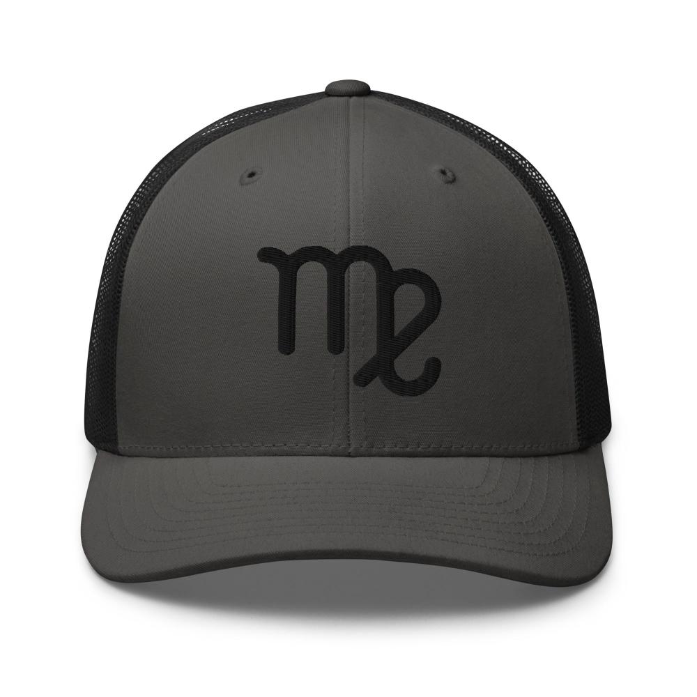 Virgo Zodiac Embroidered Curved Bill Trucker Hat - Charcoal/Black Color - https://ascensionemporium.net