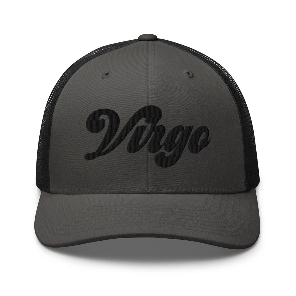 Virgo Zodiac Embroidered Curved Bill Trucker Hat - Charcoal/Black Color - https://ascensionemporium.net