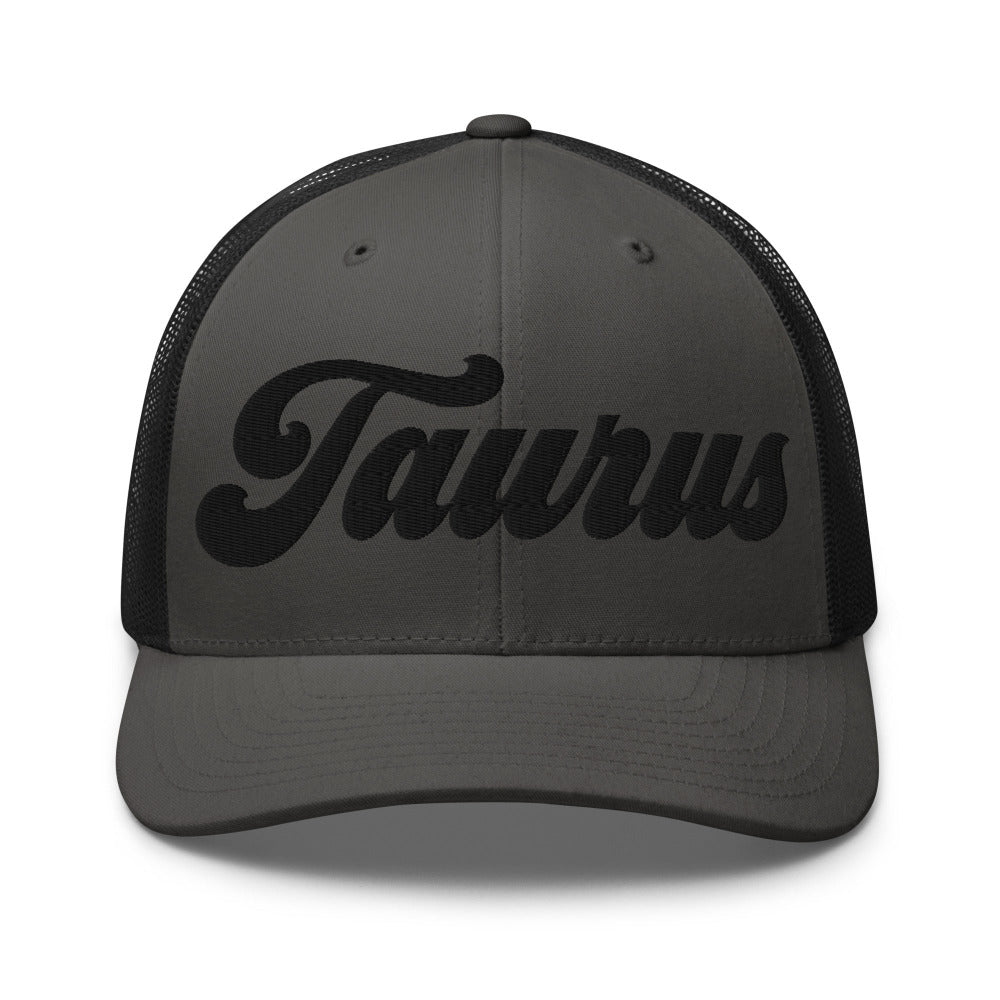 Taurus Zodiac Embroidered Curved Bill Trucker Hat - Charcoal/Black Color - https://ascensionemporium.net