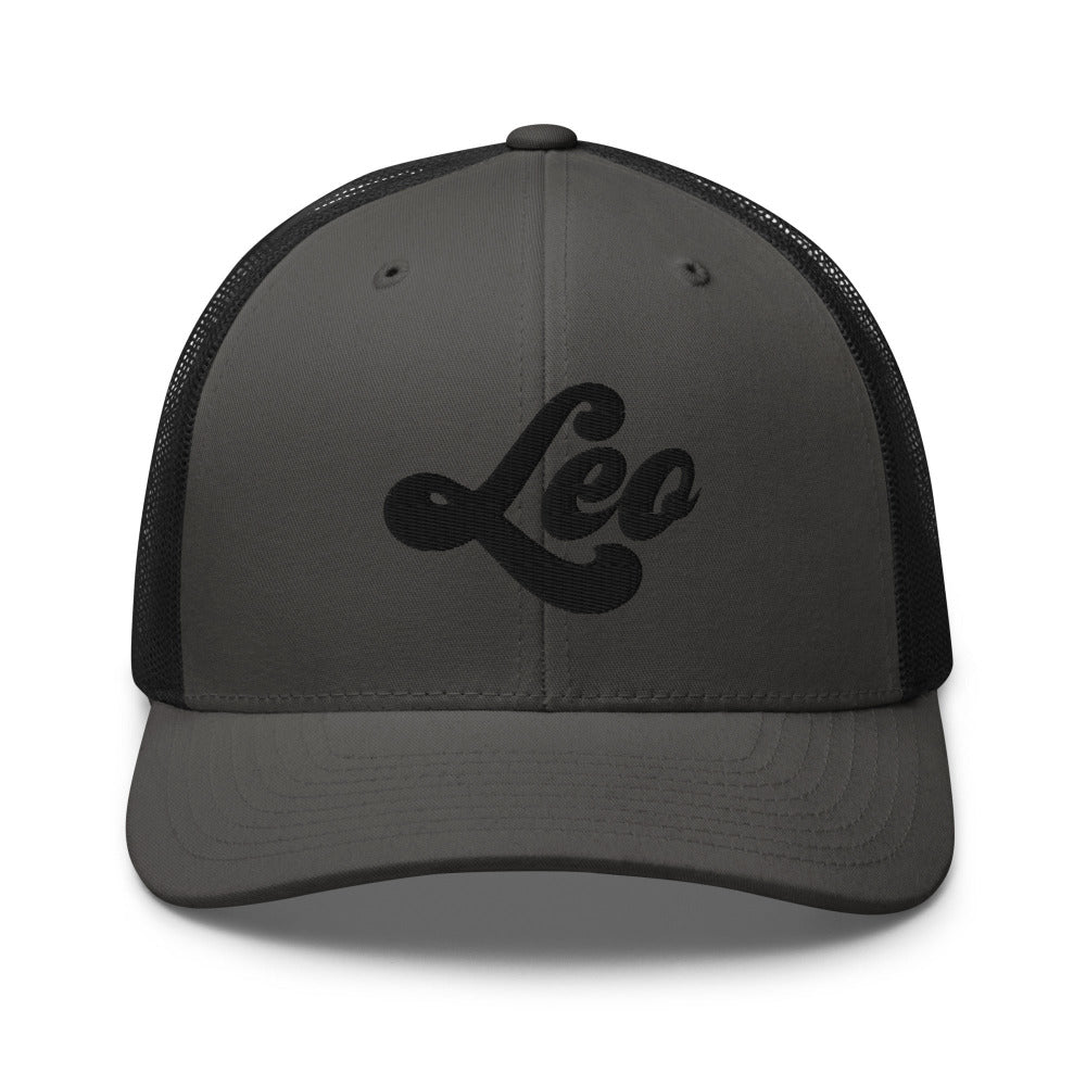 Leo Zodiac Embroidered Curved Bill Trucker Hat - Charcoal/Black Color - https://ascensionemporium.net