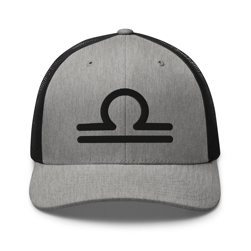 Libra Zodiac Embroidered Curved Bill Trucker Hat - Heather/Black Color - https://ascensionemporium.net